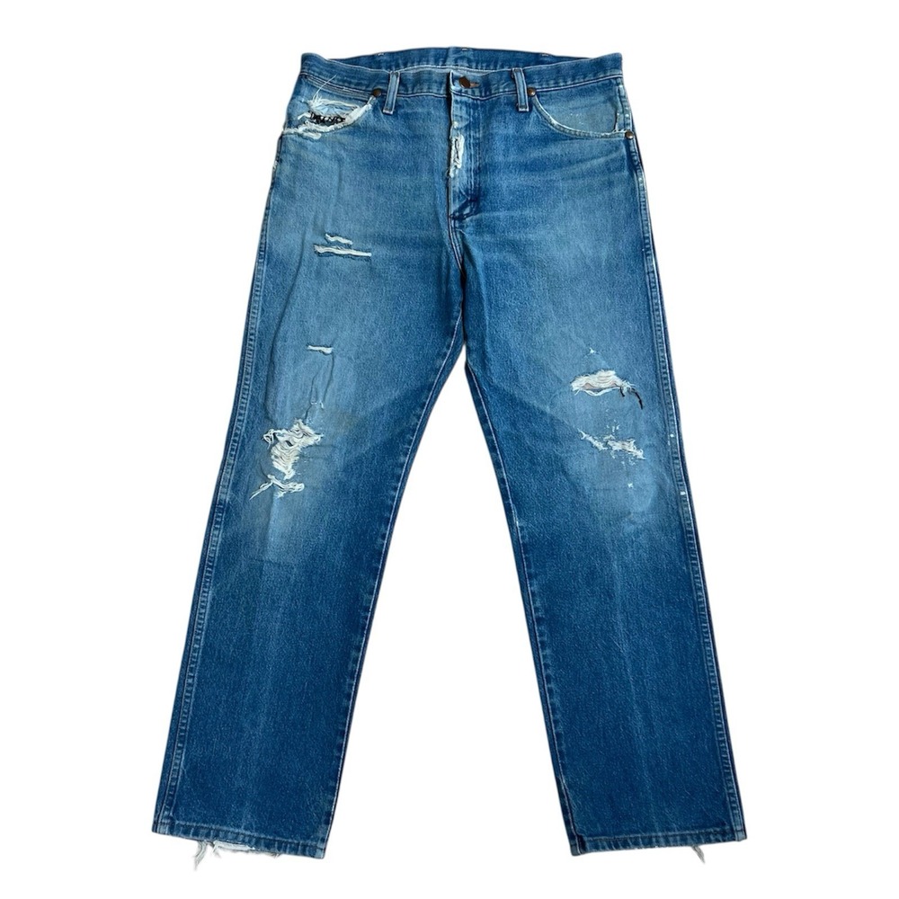 Vintage Wrangler 47MWZ Jeans 34x29 Denim Rodeo Western Cowboy Fading Distressed